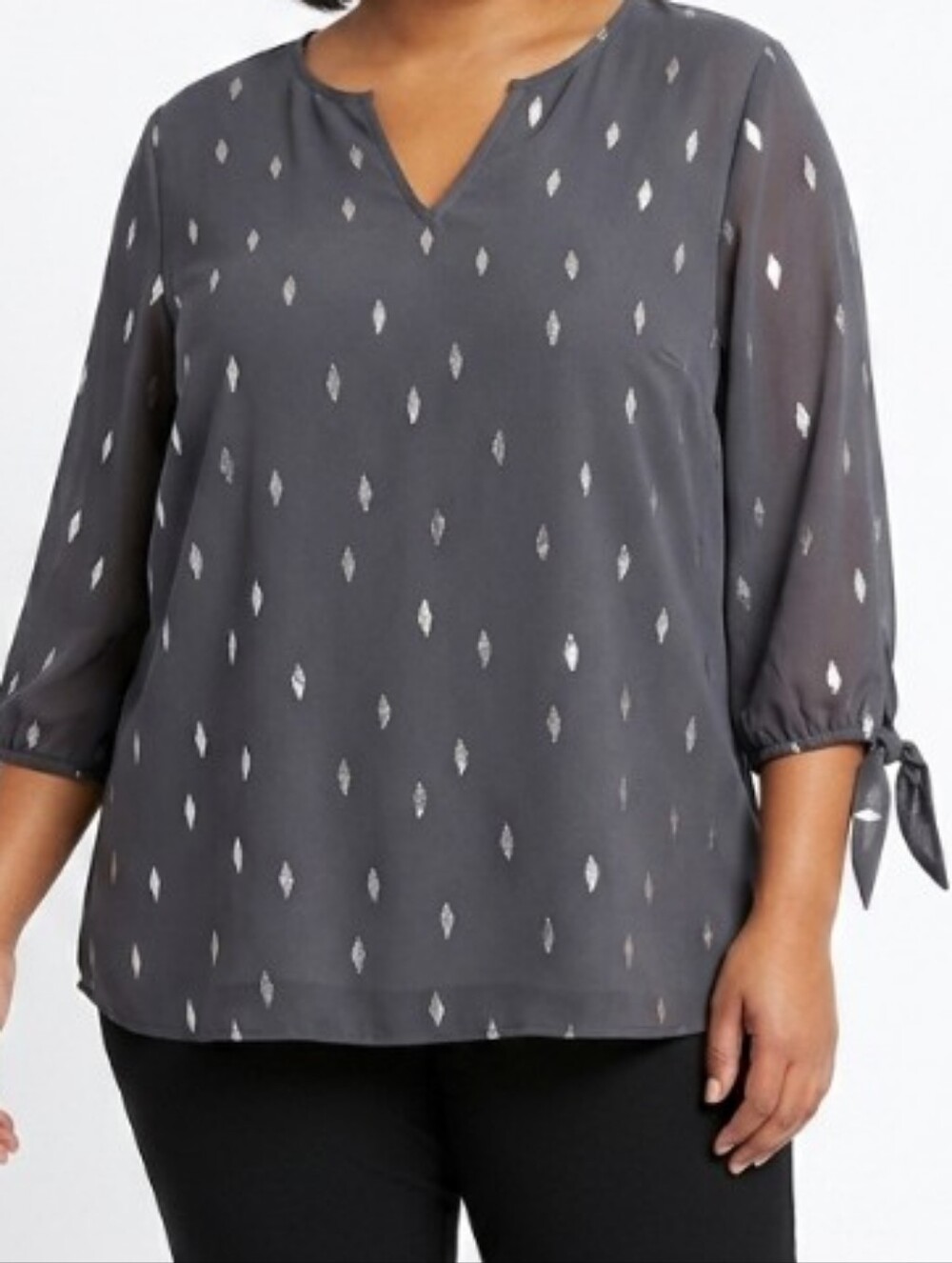 NEW Papermoon Sheer V-Neck Tunic with Silver Leaf Metallic Dot Print